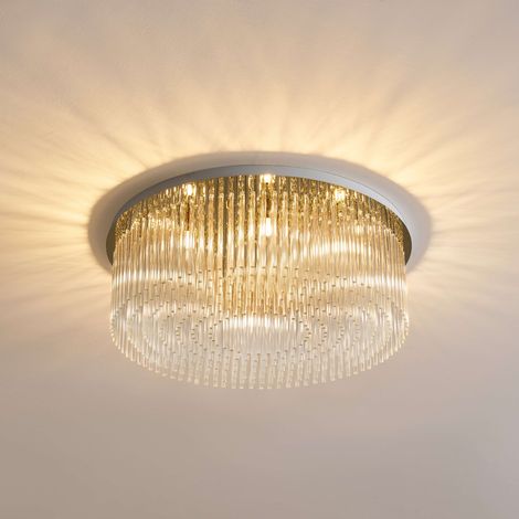 Große goldene Deckenleuchte mit transparenten Anhängern 62 cm - Sandrilla