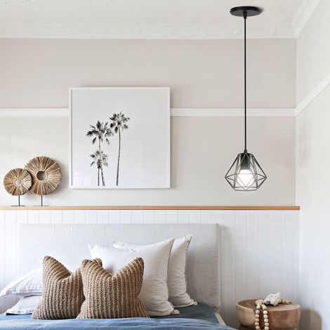 Pendant Lighting Fixture Black, Vintage Metal Hanging Ceiling Lamp, Chandelier with Mni Damond Cage for Bedroom Living Room Kitchen Island - 1 Light