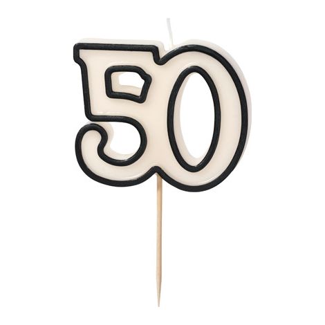 Vela de cumpleaños número 50, en blanco y negro, 5,5 cm