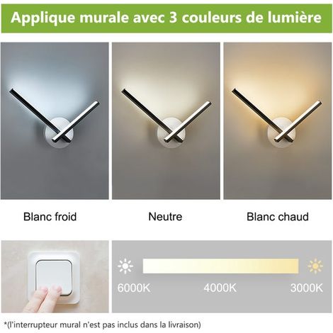 Moderna lampada da parete a LED, angolo di fascio di 120°, 3 colori di luce: 3000K/4000K/6000K, Nero (1/4)
