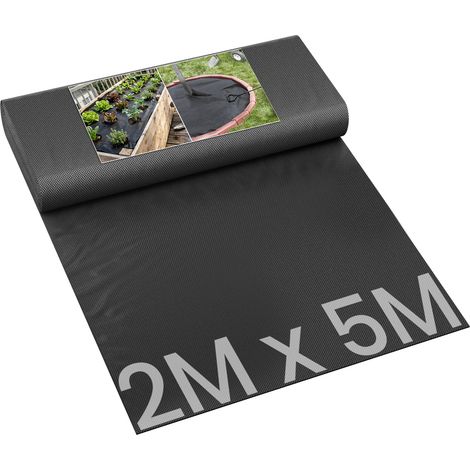 Velway Toile de Paillage Non-Tissé 50g/m2 2x5m - Géotextile Anti-Mauvaises Herbes Perméable Léger - Noir (1/5)