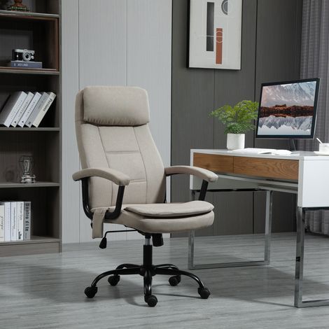 Sedia da ufficio ergonomica beige con massaggio, regolabile e reclinabile FloraGrace (1/5)
