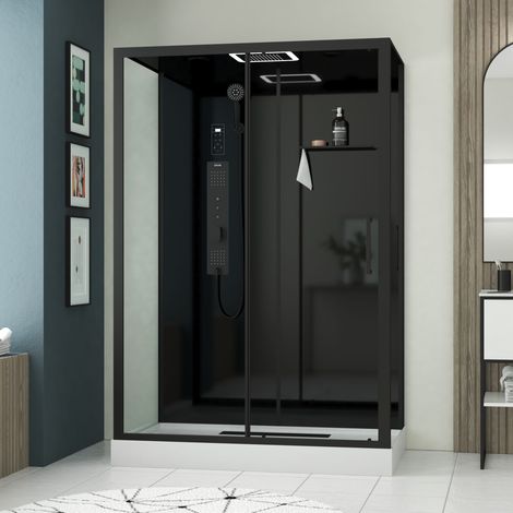 Cabina doccia idromassaggio 140x85x218 cm - Porta scorrevole - Pannelli e Profili Nero opaco (1/5)
