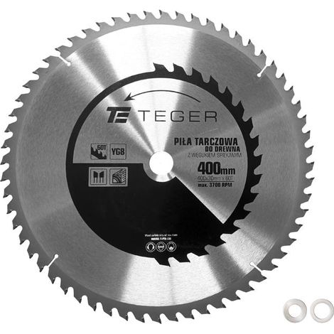 Lame de scie carbure Teger 400 x 30 mm 60 dents ATB - pour bois, MDF, panneaux stratifiés, 3700 tr/min