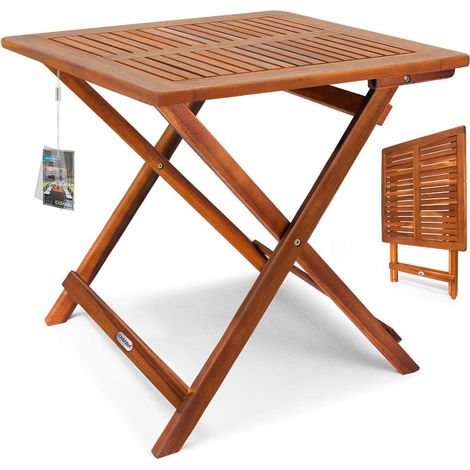 Mesa auxiliar plegable de madera de acacia, 70x70x73 cm (1/5)