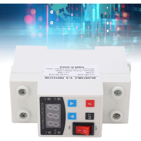 Überspannungs-/Unterspannungs- und Überlastschutzschalter, einstellbar für DIN-Schienenmontage, 240 V 300 V, mit Einzelanzeige und automatischer Rückstellung, 63 A (1/5)