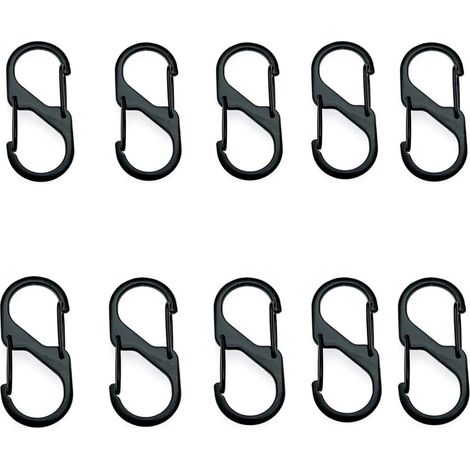 10 mousquetons en S et 8 mousquetons en D 50 mm, parfaits pour randonnée, camping et activités extérieures, noir. (1/5)