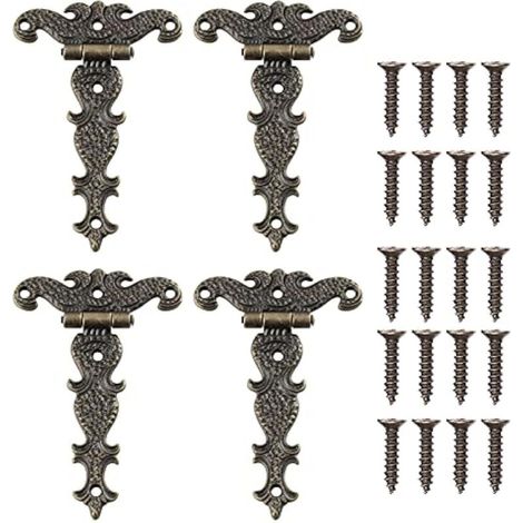 4Pcs Retro Hinge, Retro Bronze Decorative Hinges with Mounting Screws, Suitable for Cabinet Furniture Toolbox Decoration Repair (4.45 2.72 Inch) (1/5)