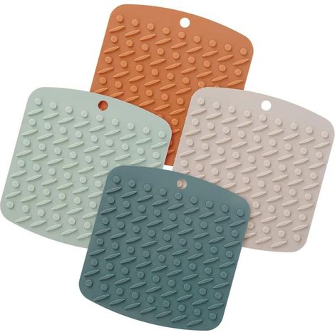 Lot de 4 Dessous de Plat Antidérapants en Silicone Anti-Chaleur 250°C Tapis de Table pour Cuisine et Salle à Manger Dessous de Verre 4 Couleurs (1/5)