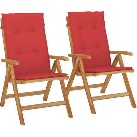 Deux fauteuils inclinables avec coussins en teck massif (1/5)