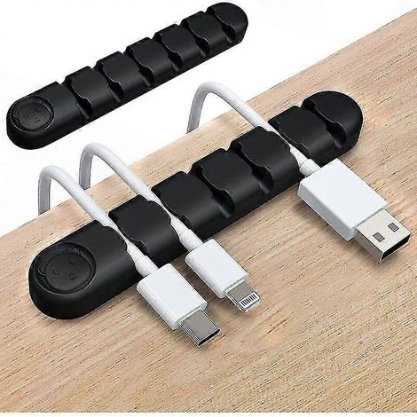 Silikon-Kabelhalter mit 6 Schlitzen, 2er-Pack selbstklebende Kabelmanagement-Clips für Schreibtisch, Ladekabel-Organizer, PC, Maus und Zubehör (1/5)