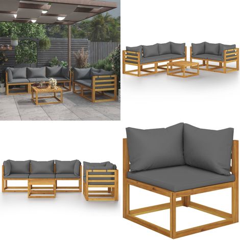 6-tlg. Garten-Lounge-Set mit Auflagen Massivholz Akazie - Gartenloungesessel - Holz Lounge Set - Outdoor Möbel - Gartenmöbel Set - Esszimmergarnitur - Home & Living