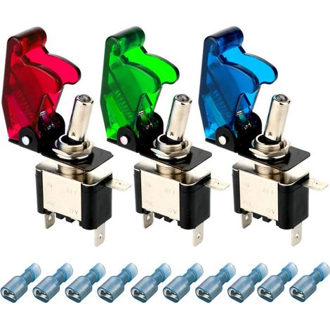 3pcs Conmutador de Palanca con Luz LED(Rojo,Verde, Azul), 20A 12V-24VDC, Interruptor de Palanca 2Posiciones ON/Off 3Pin SPST, Interruptores de Basculantes para Auto Vehiculo Barco (1/5)