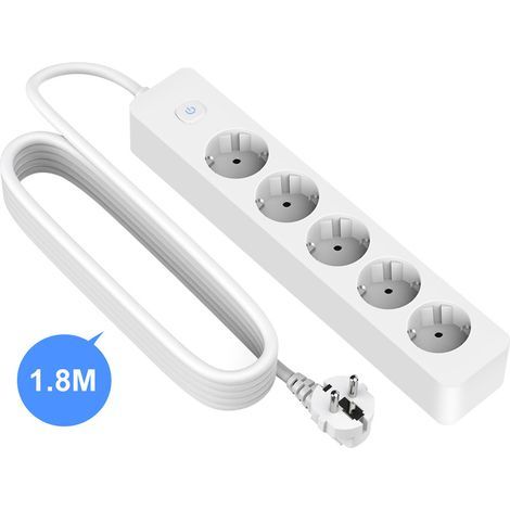 Electric Rallonge multiprises 5 Prises 2P Blanche 1.8m, Blanc (1/2)