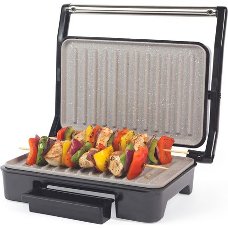 Salter Marblestone Health Grill – Macchina per Panini Antiaderente, Senza Olio Necessario, Cerniera Galleggiante per Alimenti, Controllo Automatico della Temperatura, Vassoio Raccogligocce Removibile (1/5)