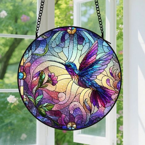 20cm Suspension en Vitrail Artistique, Attrape-Soleil Coloré en Verre, Décoration Jardin Maison, Cadeau Femme, Amie, Sœur, Maman (1/5)