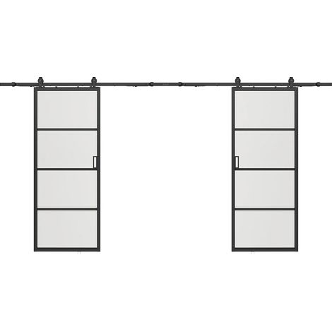 Porte scorrevole doppia esterno muro 2 x H205 x L93 cm Alluminio e Vetro temperato trasparente - SINCA II (1/4)