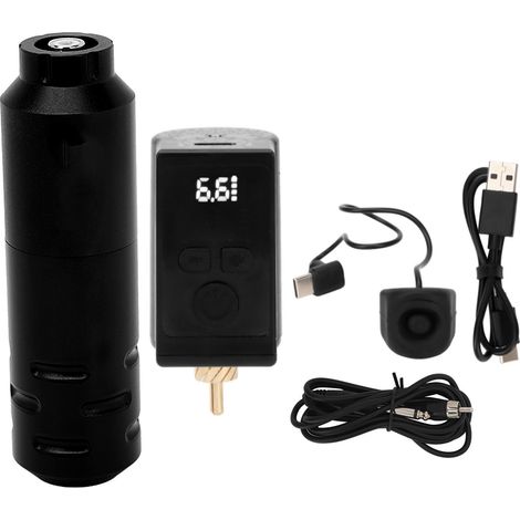 Kit d'alimentation sans fil pour tatouage, interface RCA, 1450mAh, rotatif court, machine à tatouer noire (1/5)