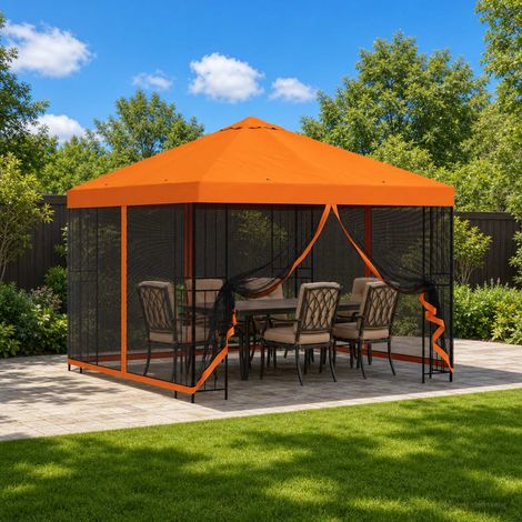Teenpull – Garten Pavillon mit Seitenwänden 3 x 3 m Orange (1/5)