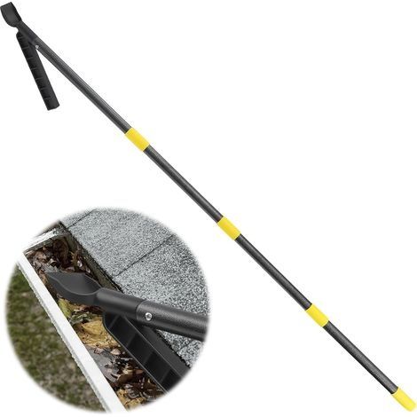 Outil de nettoyage de gouttière avec manche extensible de 235 cm, outil de nettoyage de gouttière de pluie, cuillère de nettoyage de feuilles de gouttière et pelle (1/5)