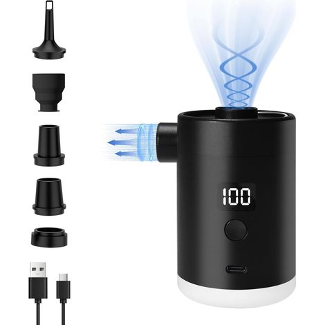 Pompe à air portable pour articles gonflables : Pompe à air électrique ultra-rapide, légère, rechargeable par batterie Type-C, avec 5 embouts, mini-pompe à vide pour matelas de sol, jouets de piscine (1/5)