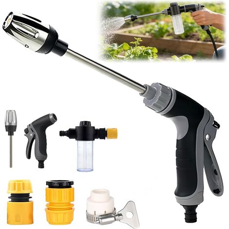 Pistolet Haute Pression pression 3 Modes Réglables Tuyau Arrosage Pistolet Nettoyeurs Haute-Pression 3 modes, métal robuste, poignée antidérapante, verrouillage,Idéal pour voiture, jardin, sols (1/5)