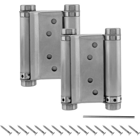 Lot de 2 - Charnière à ressort - Acier inoxydable - Double action pour portes battantes - Fermeture automatique jusqu&39à 10kg - Intérieur et extérieur - Argenté - 68mm