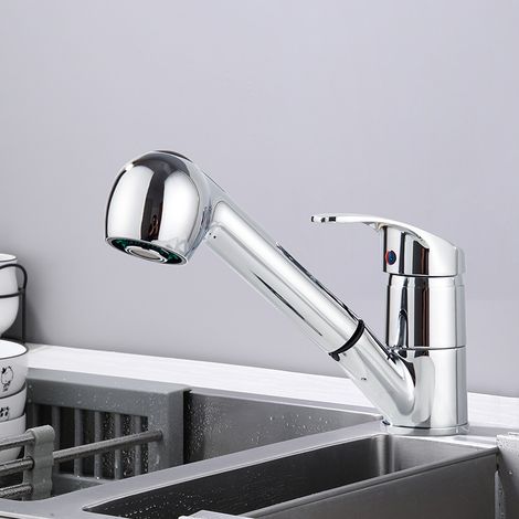 Küchenarmatur mit 2 Strahlarten, 360° drehbar, ausziehbare Edelstahl-Spültischarmatur, Hochdruck-Mischbatterie, silber.