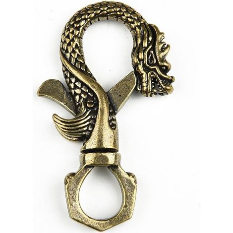 Petite statue de dragon rétro en laiton - Porte-clés - Ornement en cuivre pur - Décoration de bureau, salon, café antique - 57 x 32 x 9 mm (1/5)