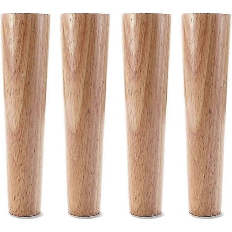 Un ensemble de 4 pieds de meubles droits en bois, pieds de canapé fuselés, pieds d'armoire en bois massif naturel, avec plaque de montage et vis, convenant aux canapés, tables et chaises. (1/5)