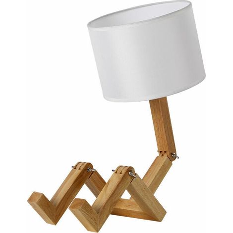 Lampe De Bureau - Bois Massif - Abat-jour En Tissu - Pour Chevet Salon Etude - 1 Piece
