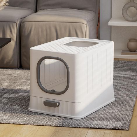 Grey Enclosed Folding Cat Litter Box Toilet with Scoop (1/5)