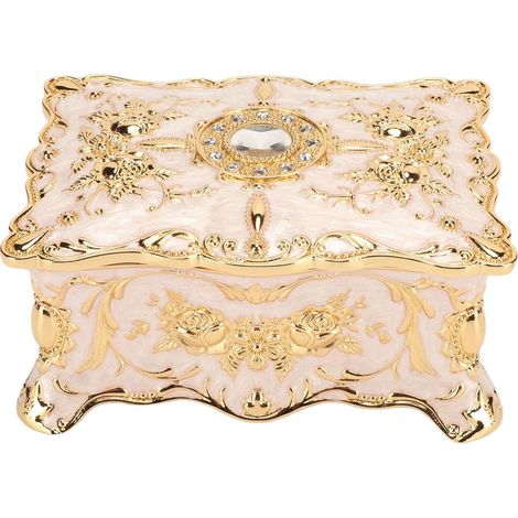Boîte à Bijoux Vintage, Boîte De Rangement en Alliage De Conception en Relief Rose pour Filles Et Femmes, Organisateur De Bibelots Gravés Et Cadeau Souvenir(Blanc) (1/5)