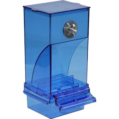 Mangeoire automatique pour oiseaux, mangeoire anti-déversement, accessoires pour cages à oiseaux, récipient alimentaire transparent en acrylique pour perruches, canaris, cacatoès et perroquets (bleu). (1/5)