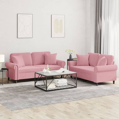 2-tlg. Sofagarnitur mit Kissen Rosa Samt (1/5)