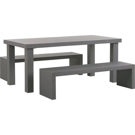 Conjunto de comedor de jardín mesa rectangular de cemento reforzado gris 2 bancos en forma de U 4 plazas resistente al agua Taranto
