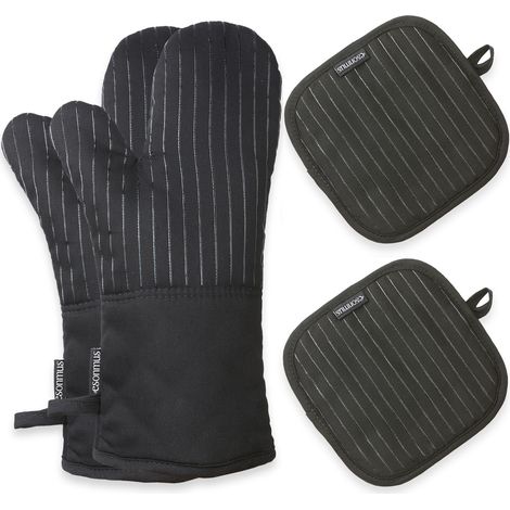 Gants de four en coton et silicone, résistants à la chaleur, antidérapants, pour barbecue, gants de cuisine, maniques, 1 paire de gants de four, 2 maniques (1/5)