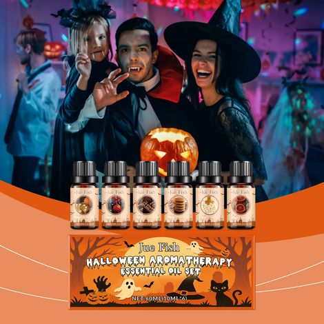 Halloween Aromatherapie-Set mit ätherischen Ölen für Zuhause, DIY-Diffusor, frischer Duft, Geschenkbox mit Raumduftöl – 60 ml (10 ml x 6) -- DTEKGAZ (1/5)