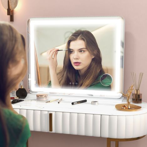 Miroir lumineux LED tactile 3 intensités, grossissant 10X, rechargeable USB, dimensions 80x62 cm (1/5)