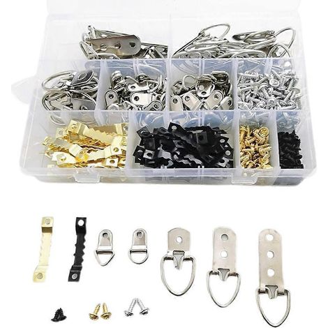 Kit de 415 pièces pour accrochage de tableaux avec vis et anneaux en D, matériel de suspension photo complet. (1/4)