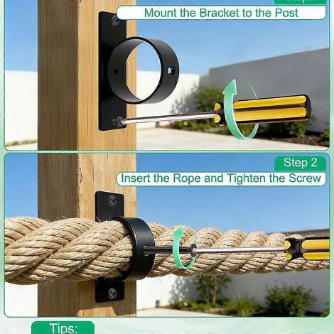 Lot de 4 attaches de corde de 5 cm (2 pouces) pour fixer les cordes, anneaux de suspension pour clôtures en corde, rampes d'escalier, crochets de plafond - JBMEDIA (1/4)