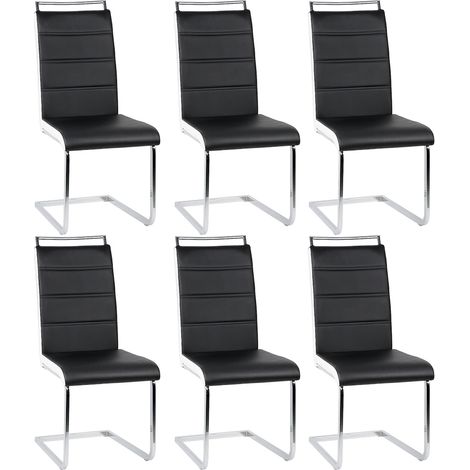 Set 6 Sedie da Pranzo a Sbalzo in PU,Confortevole Seduta Imbottita,nero+bianco