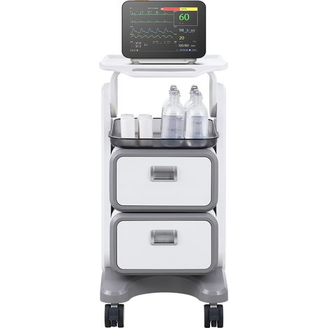 Mophorn Carrello da laboratorio a 3 livelli, dotato di 2 cassetti e vassoio superiore, struttura in ABS resistente, unita mobile silenziosa a 4 ruote per laboratori, cliniche, ospedali, saloni
