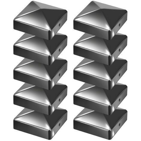 10x Chapeau de poteau Pyramides Capuchons Chapeau de clôture Robuste Noir 91mm (1/4)