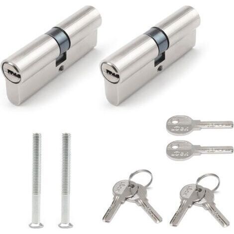 Lot de 2 cylindres de serrure de porte - 70 mm - Double ouverture - Avec 6 clés et vis - Cylindre de serrure avec bouton - Cylindre en alliage pour serrures de porte