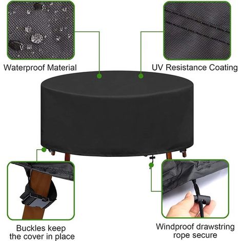 Funda para muebles de jardín,Funda protectora para mesa (redonda),Fundas impermeables para muebles de jardín,180 x 90 cm,Oxford 210D,Negro (1/4)