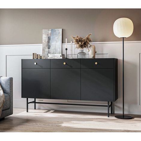 AX LIVING Kommode modern Dinley 155 cm Schwarz Matt mit Türen & Schubladen