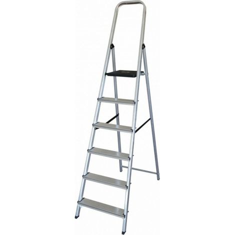 FPLUS escalera aluminio 6 peldaños , ESCALERA DOMÉSTICA DE ALUMINIO
Escalones de aluminio de 80 mm. de huella con relieves antideslizantes.
Bisagras de PP y perfiles de aluminio de (1/2)