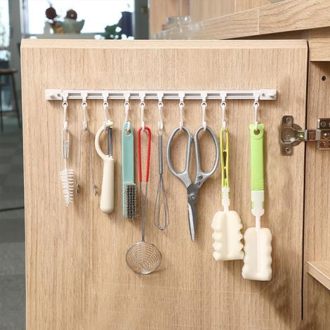 Rail De Suspension Murale - Support À Crochets Coulissants - Pour Ustensiles De Cuisine Et Accessoires - 10 Crochets Réglables - Fixation Adhésive - 40 cm (1/5)