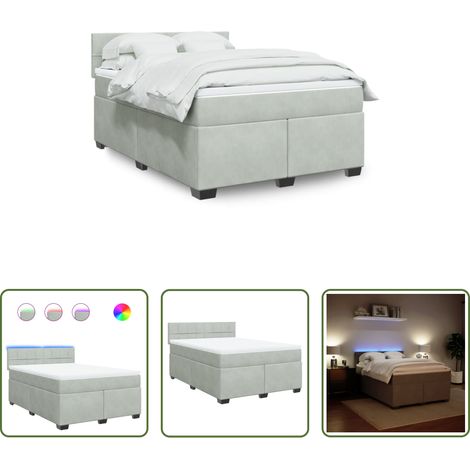 vidaXL Surmatelas - Sommier à lattes de lit et matelas Gris clair 140x200cm Velours (1/5)